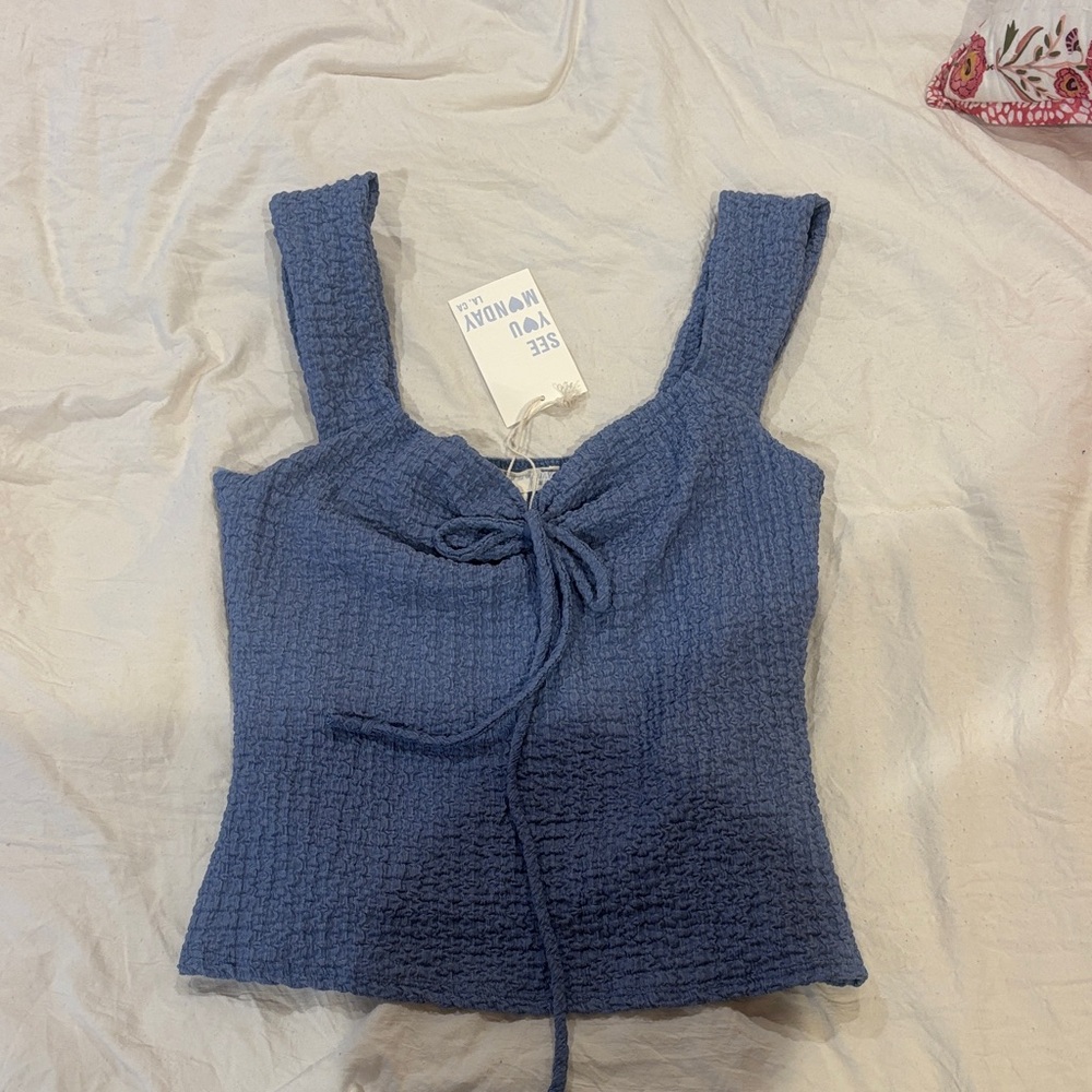 See You Monday Textured Blue Tank Top